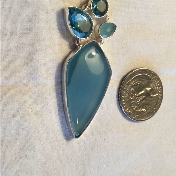 NWOT Sterling Silver Blue Calcedony Pendant - Picture 4 of 12
